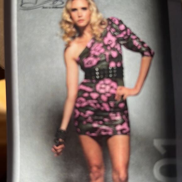 Forplay Bodycon One Sleeve Dress Pink Green Small - Picture 2 of 12